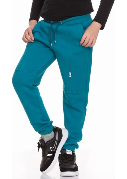 Kalın Jogger Cepli Unisex Çocuk Eşofman Altı Petrol Mavisi