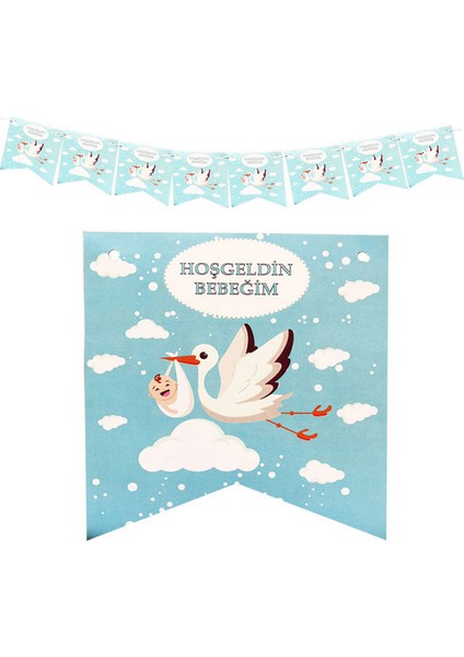 - Hoşgeldin Bebeğim Kağıt Bayrak Flama 15 cm Mavi