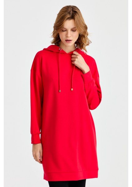 Kadın Kapüşonlu Sweat Elbise Kırmızı modelleri