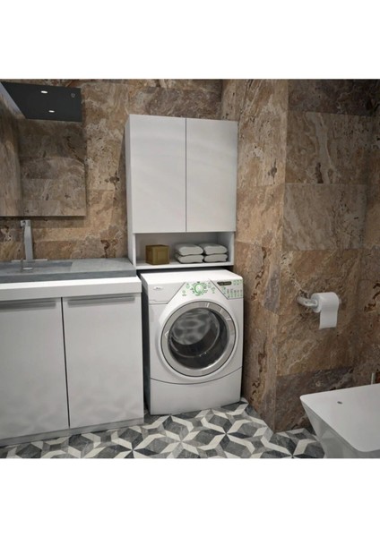 ÇAMAŞIR MAKİNASI ÜST BANYO DOLABI BEYAZ -MDF- 2 KAPAKLI KULPLU DOLAP mo1 fırsatları