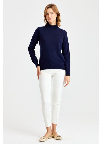 Kadın Yarım Balıkçı Yaka Klasik Bluz Y.a.lacivert modelleri