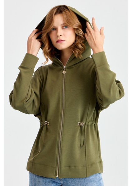 Kadın Kapüşonlu Beli Büzgülü Sweat Haki fiyatları
