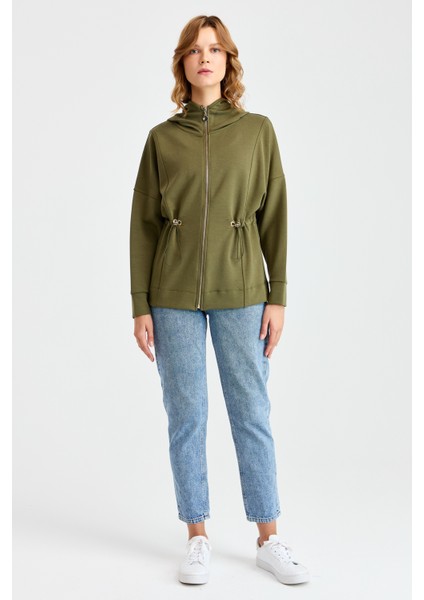 Kadın Kapüşonlu Beli Büzgülü Sweat Haki modelleri