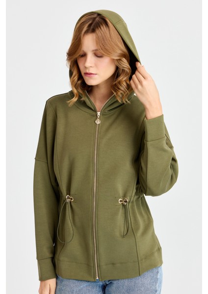 Kadın Kapüşonlu Beli Büzgülü Sweat Haki fırsatları