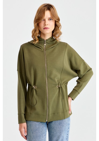 Kadın Kapüşonlu Beli Büzgülü Sweat Haki indirimleri