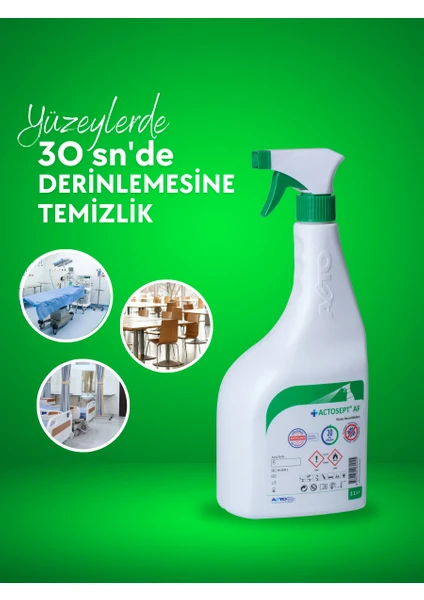 Actosept® Af 1 Litre | Kullanıma Hazır Alkollü Yüzey Dezenfektanı 30 Saniyede Etkili