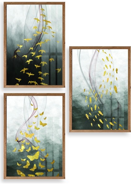 Manzara Üçlü Ahşap Çerçeveli Tablo