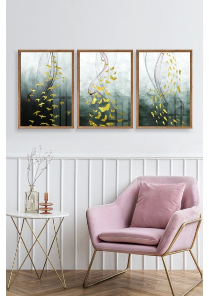 Manzara Üçlü Ahşap Çerçeveli Tablo fiyatları