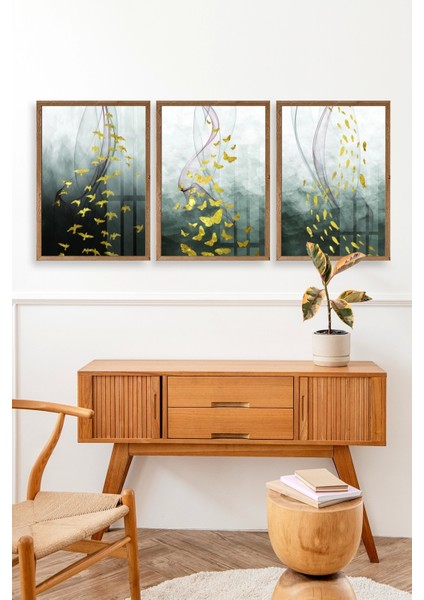 Manzara Üçlü Ahşap Çerçeveli Tablo modelleri