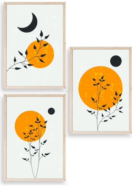 Manzara Üçlü Ahşap Çerçeveli Tablo