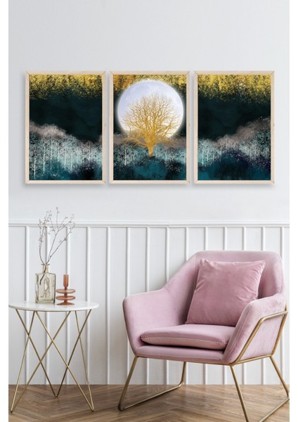 Manzara Üçlü Ahşap Çerçeveli Tablo fiyatları