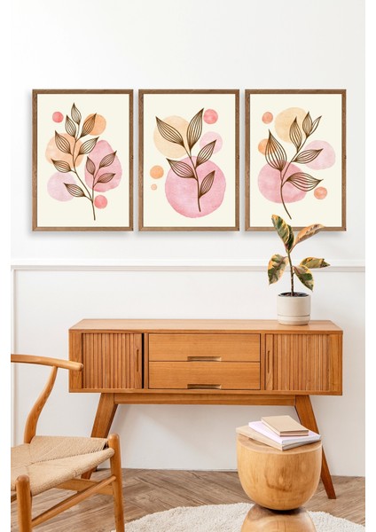 Çiçek Desenli Üçlü Ahşap Çerçeveli Tablo modelleri