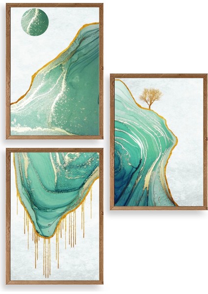 Manzara Üçlü Ahşap Çerçeveli Tablo