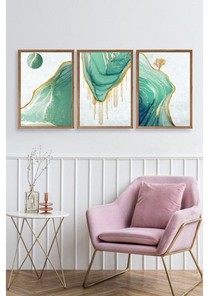 Manzara Üçlü Ahşap Çerçeveli Tablo fiyatları