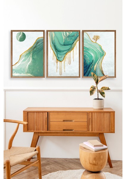 Manzara Üçlü Ahşap Çerçeveli Tablo modelleri