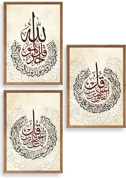 Hat Sanatı Üçlü Ahşap Çerçeveli Tablo