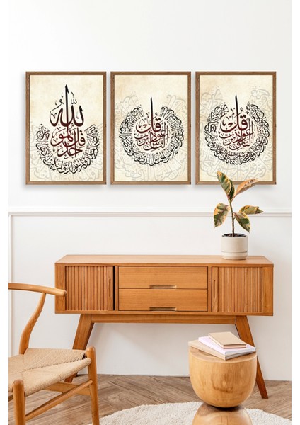 Hat Sanatı Üçlü Ahşap Çerçeveli Tablo modelleri