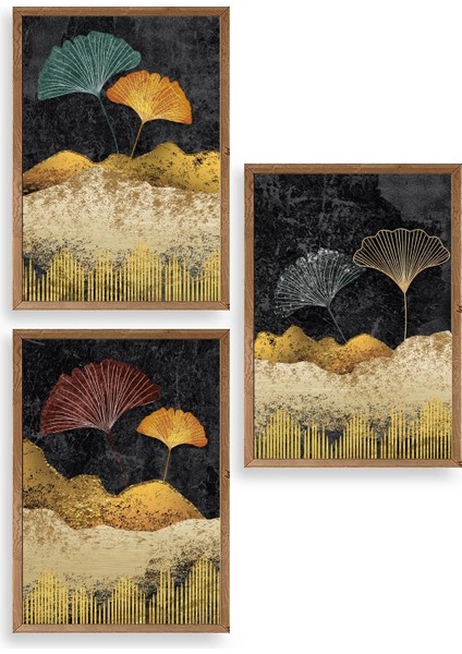 Manzara Üçlü Ahşap Çerçeveli Tablo