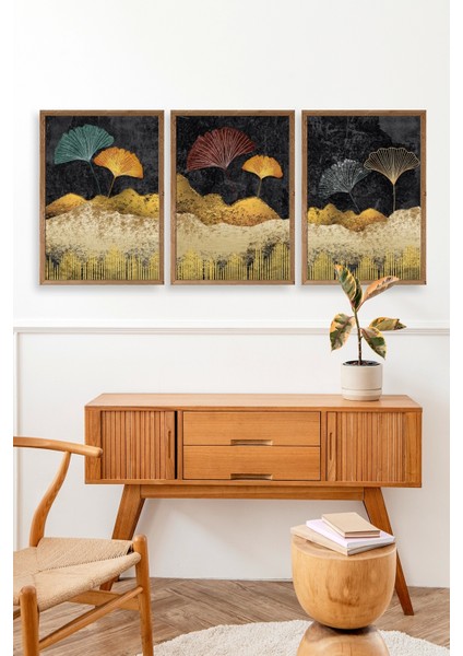 Manzara Üçlü Ahşap Çerçeveli Tablo modelleri