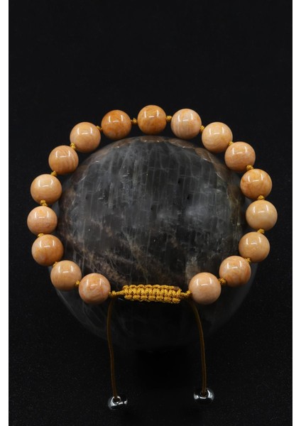 Şeftali Ay Taşı Doğal Taş Makrome Örme Bileklik