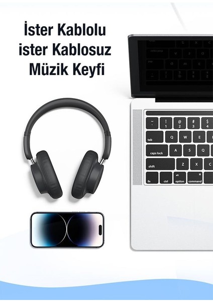 BT5.3V Premium Mikrofonlu Gürültü Engelleyici Kulaküstü Bluetooth Kulaklık, 40MM Polimer Diyafram