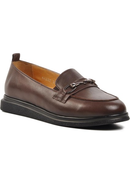 44280 Kahve Hakiki Deri Kadın Loafer Ayakkabı
