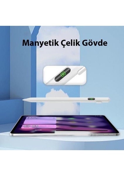 Şarj Göstergeli Dokunmatik Tablet Kalemi Stylus Kalem Apple ve Android Ile Uyumlu Çizim Kalemi