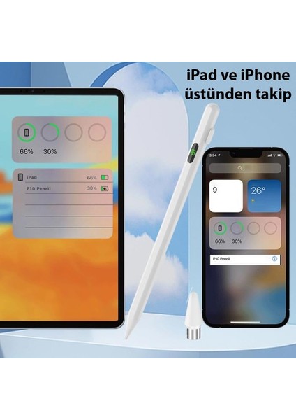 Şarj Göstergeli Dokunmatik Tablet Kalemi Stylus Kalem Apple ve Android Ile Uyumlu Çizim Kalemi