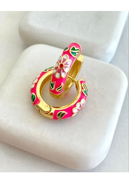 Vintage Emaye Işlemeli Bijuteri Küpe