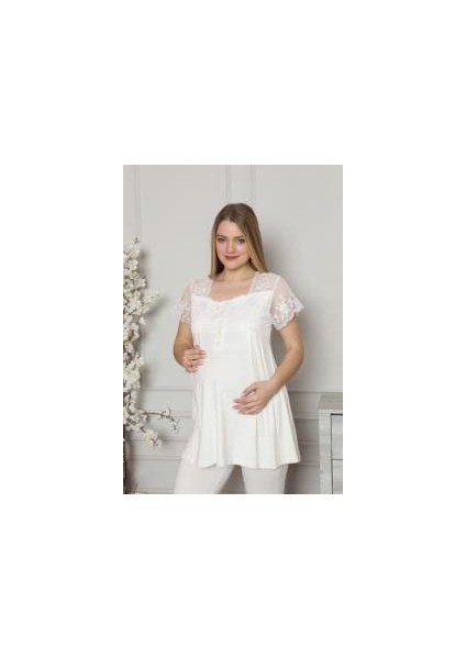 2208 Ecru Hamile Lohusa Dantelli Pijama Tk