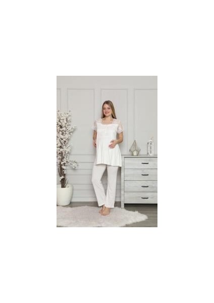 2208 Ecru Hamile Lohusa Dantelli Pijama Tk
