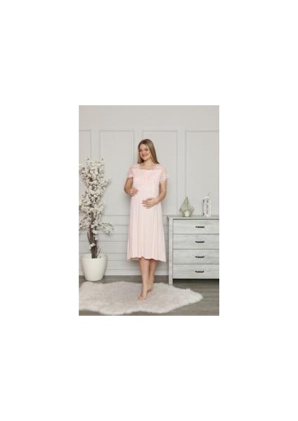 2208 Pembe Hamile Lohusa Dantelli Pijama Tk