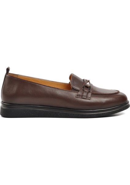 44280 Kahve Deri Kadın Loafer Ayakkabı