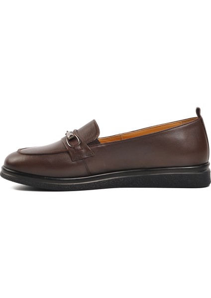 44280 Kahve Deri Kadın Loafer Ayakkabı
