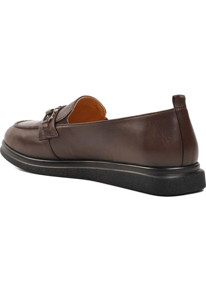 44280 Kahve Deri Kadın Loafer Ayakkabı