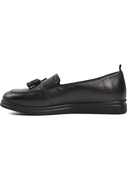 44278 Siyah Deri Kadın Loafer Ayakkabı