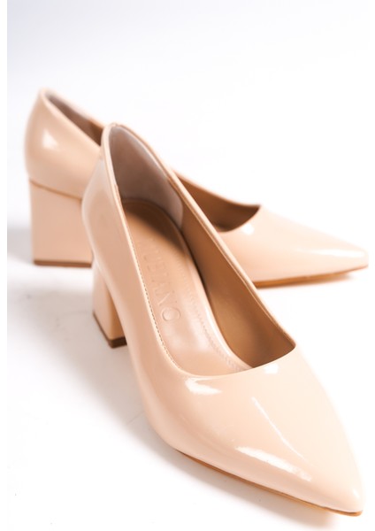 MBZFR602-RN Kadın Rugan Blok Topuklu 6 cm Sivri Burun Nude Stiletto & Topuklu Ayakkabı fiyatları