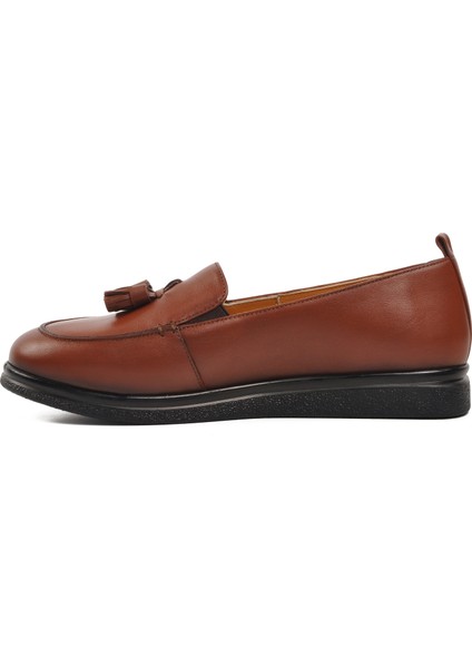 44278 Taba Deri Kadın Loafer Ayakkabı