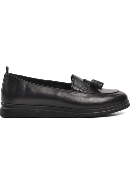 44278 Siyah Deri Kadın Loafer Ayakkabı