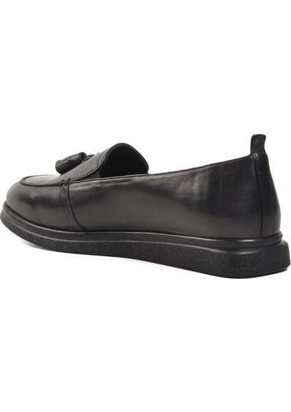 44278 Siyah Deri Kadın Loafer Ayakkabı