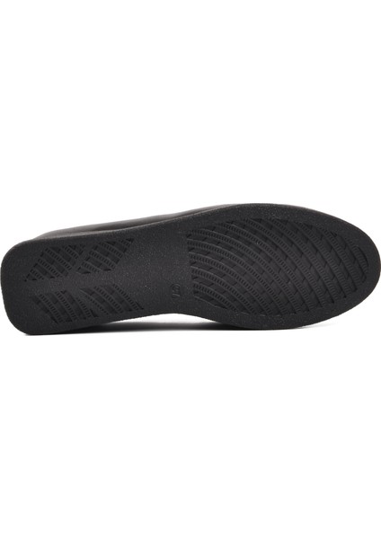 44278 Siyah Deri Kadın Loafer Ayakkabı
