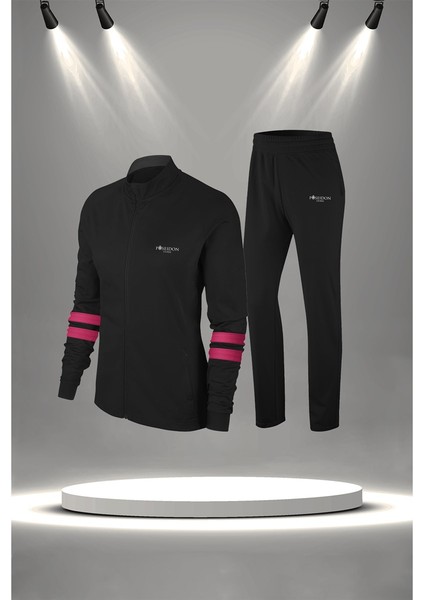 Büyük Beden Kadın Siyah Supra Penye Kumaş Özel Tasarım Eşofman Takımı (4XL-10XL)
