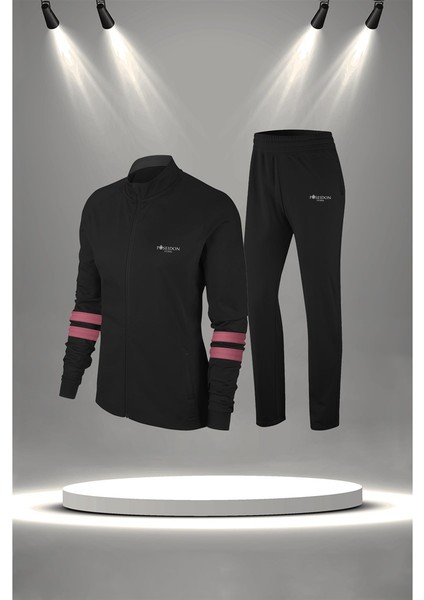 Büyük Beden Kadın Siyah Supra Penye Kumaş Rahat Kesim Eşofman Takımı (4XL-10XL)