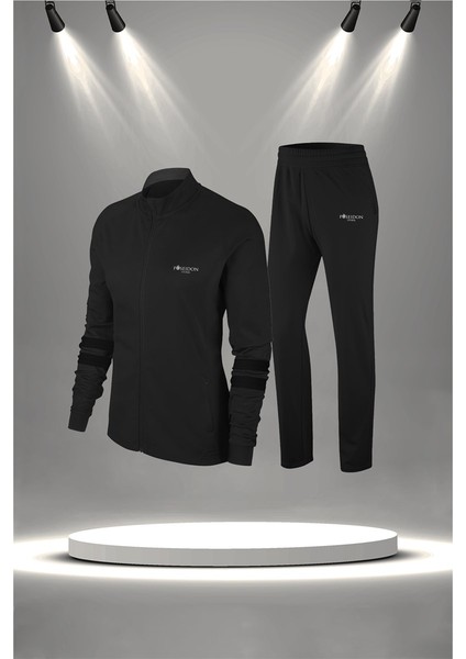 Büyük Beden Kadın Siyah Supra Penye Kumaş Antrenman ve Koşu Eşofman Seti (4XL-10XL)