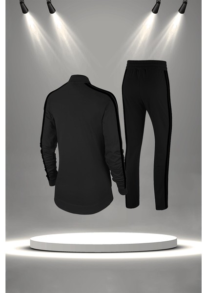 Büyük Beden Kadın Siyah Supra Penye Kumaş Fit Regular Kalıp Yürüyüş Koşu Eşofman Seti (4XL-10XL) fırsatları