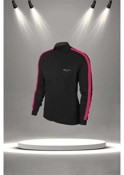 Büyük Beden Kadın Siyah Supra Penye Kumaş Fermuarlı Fit Eşofman Takımı (4XL-10XL)