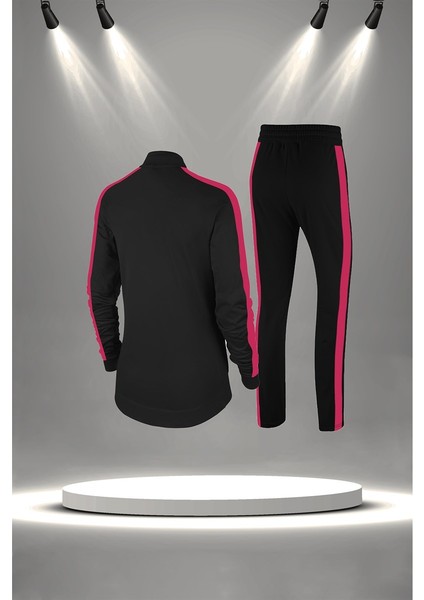 Büyük Beden Kadın Siyah Supra Penye Kumaş Fermuarlı Fit Eşofman Takımı (4XL-10XL)