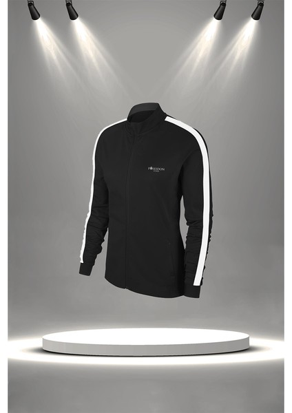 Büyük Beden Kadın Siyah Supra Penye Kumaş Koşu Takımı Seti (4XL-10XL)