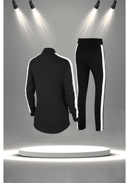 Büyük Beden Kadın Siyah Supra Penye Kumaş Koşu Takımı Seti (4XL-10XL)