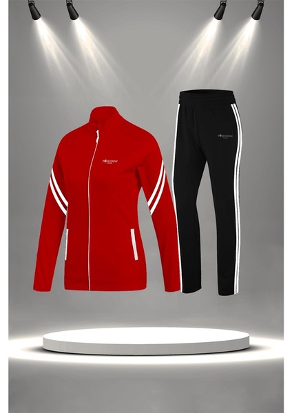 Büyük Beden Kadın Kırmızı Supra Penye Kumaş Alt ve Üst Eşofman Takımı Seti (4XL-10XL)